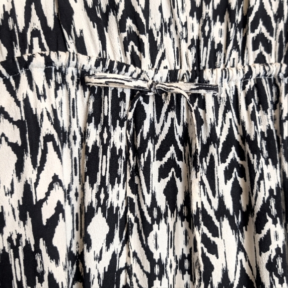 Gap Black Off White Patterned Cinched Waist Long Sleeve Dress Size Medium - Picture 4 of 11